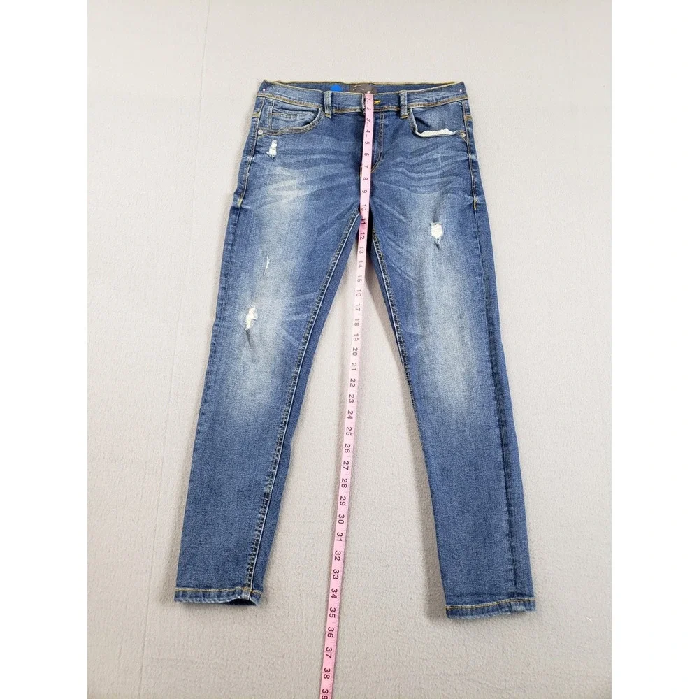 ZARA Men Jean 31 Blue Denim Skinny Mid Rise Distressed Medium Wash 5 Pocket